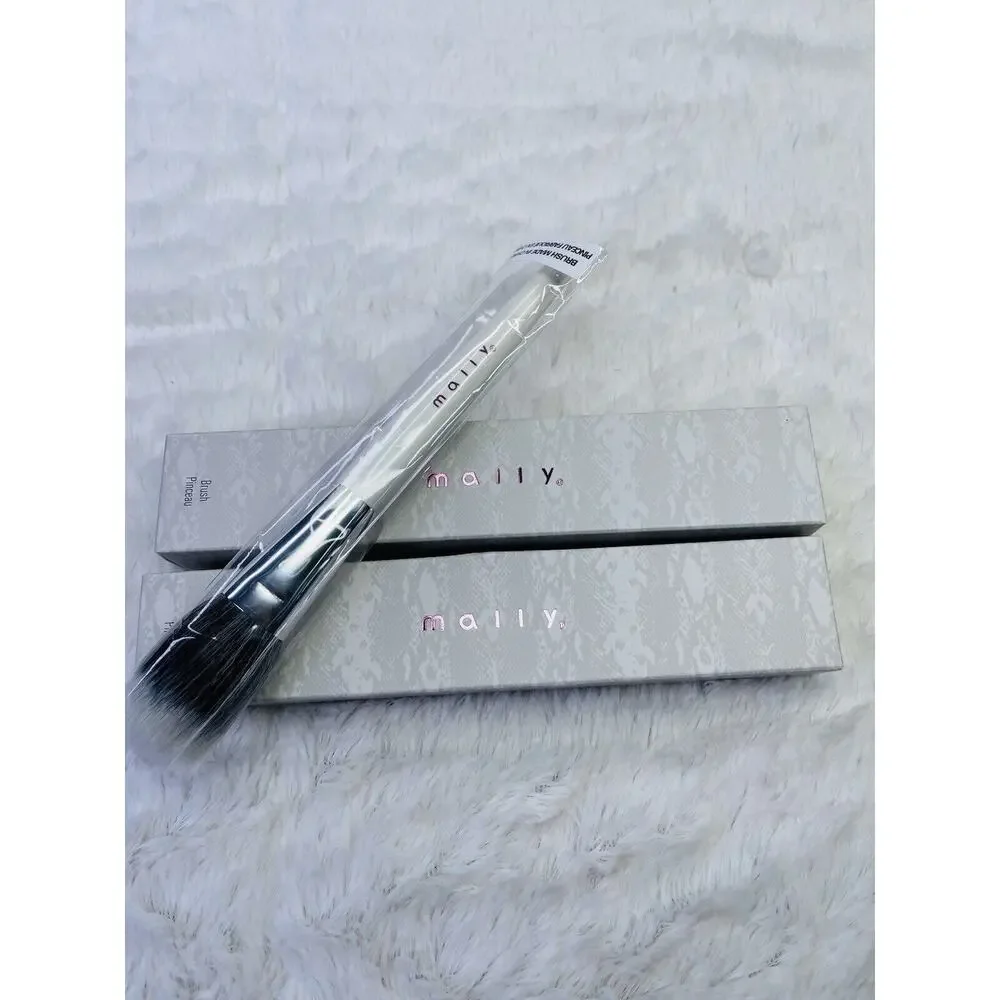 Mally Brush Pinceau Full Size Foundation Powder Brush White/Silver 7in Lot Of 2